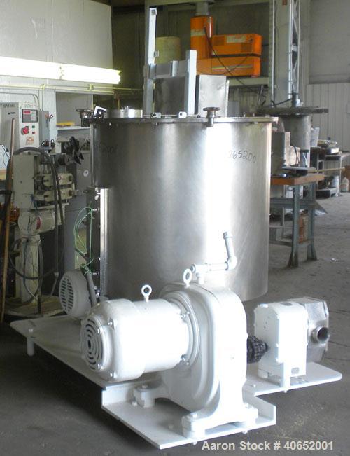 Used Oakes Slurry Mixer, Model 40'' SM, 304 Stainless Steel. 200 Gallon (1,000 pound) capacity non-jacketed tank, 40" diameter x 37" deep. Bolt on top cover, 1/3 hinged. (8) 1'' thick fixed, removabl...