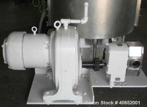 Used Oakes Slurry Mixer, Model 40'' SM, 304 Stainless Steel. 200 Gallon (1,000 pound) capacity non-jacketed tank, 40" diameter x 37" deep. Bolt on top cover, 1/3 hinged. (8) 1'' thick fixed, removabl...