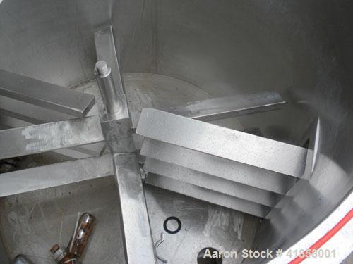Used Oakes Slurry Mixer, Model 40'' SM, 200 Gallon (1,000 Pound) Capacity, 304 Stainless Steel. Non-jacketed tank, 40" diameter x 37" deep. Bolt on top cover, 1/3 hinged. (8) 1'' thick fixed, removab...