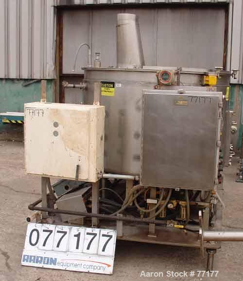 USED: Oakes continuous slurry mixer, model 60SMVJ40H, stainless steel. 440 gallon jacketed tank, 60" diameter x 36" deep. 1/2 hinged top cover. 8 fixed side wall bars, 8 bar agitator bottom driven by...