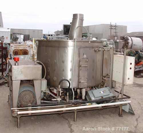 USED: Oakes continuous slurry mixer, model 60SMVJ40H, stainless steel. 440 gallon jacketed tank, 60" diameter x 36" deep. 1/2 hinged top cover. 8 fixed side wall bars, 8 bar agitator bottom driven by...
