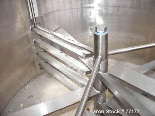 USED: Oakes continuous slurry mixer, model 60SMVJ40H, stainless steel. 440 gallon jacketed tank, 60" diameter x 36" deep. 1/2 hinged top cover. 8 fixed side wall bars, 8 bar agitator bottom driven by...