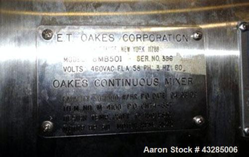 Used Stainless Steel Oakes Continuous Mixer, Model 8MB501