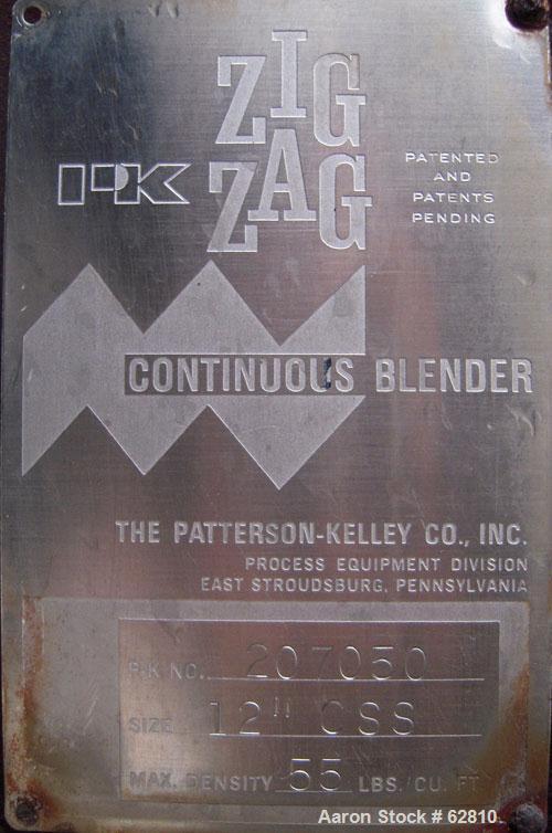 Used- Patterson Kelley Continuous Zig-Zag Blender, Model 12"CSS, 304 Stainless Steel.  12" diameter x approximately 11' long...
