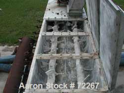 USED: Patterson Equipment Company pug mill, 90 cu ft, model 160-08MX.Stainless steel. Trough 35" wide x 12' long. (2) 4-1/2" diametershafts on 18" centers having 6" high removable paddles. 15" x 35"d...