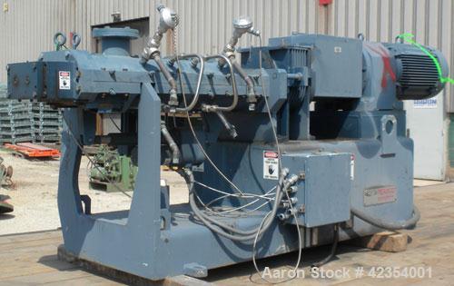 Used Readco 5" Twin Shaft Continuous Processor, Stainless Steel. (2) 5" Shafts with HS-6 Cobalt based screw segments. 316 Stainless steel jacketed clamshell design barrel rated 150 psi at 20-650 deg ...