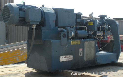Used Readco 5" Twin Shaft Continuous Processor, Stainless Steel. (2) 5" Shafts with HS-6 Cobalt based screw segments. 316 Stainless steel jacketed clamshell design barrel rated 150 psi at 20-650 deg ...