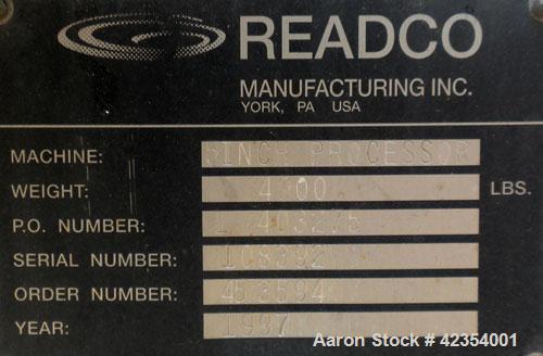 Used Readco 5" Twin Shaft Continuous Processor, Stainless Steel. (2) 5" Shafts with HS-6 Cobalt based screw segments. 316 Stainless steel jacketed clamshell design barrel rated 150 psi at 20-650 deg ...