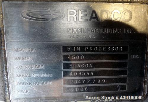 Used Readco 5" Twin Shaft Continuous Processor, 316 Stainless Steel.  (2) 5" Diameter x 36" long shafts with mixing elements.  Stainless steel jacketed barrel rated 150 psi at -20 to 400 degrees F, b...