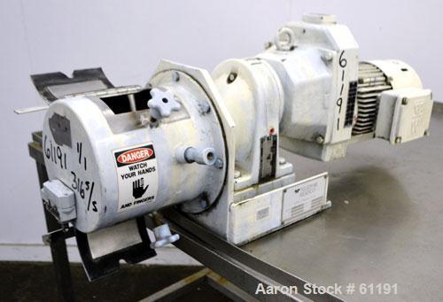 Used Teledyne Readco Batch Type Pin Mixer, Model TR8-8, 316 Stainless Steel. 8" Diameter x 8” long non-jacketed horizontal chamber. Approximate 2” diameter shaft with 5/8” diameter pins. (2) 1/4” NPT...