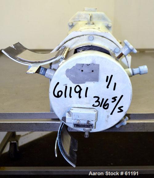 Used Teledyne Readco Batch Type Pin Mixer, Model TR8-8, 316 Stainless Steel. 8" Diameter x 8” long non-jacketed horizontal chamber. Approximate 2” diameter shaft with 5/8” diameter pins. (2) 1/4” NPT...
