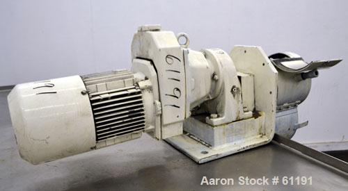 Used Teledyne Readco Batch Type Pin Mixer, Model TR8-8, 316 Stainless Steel. 8" Diameter x 8” long non-jacketed horizontal chamber. Approximate 2” diameter shaft with 5/8” diameter pins. (2) 1/4” NPT...