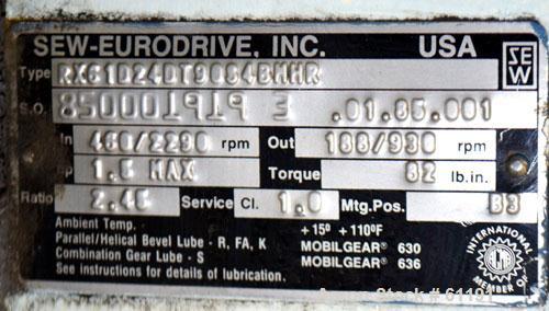 Used Teledyne Readco Batch Type Pin Mixer, Model TR8-8, 316 Stainless Steel. 8" Diameter x 8” long non-jacketed horizontal chamber. Approximate 2” diameter shaft with 5/8” diameter pins. (2) 1/4” NPT...