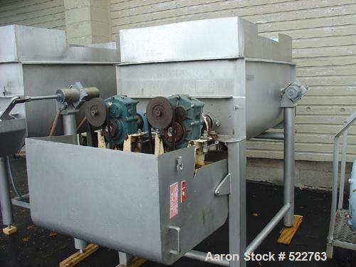 USED: Rietz twin shaft ribbon blender, model RS-18-K5405. All stainless steel construction, 1,000 pound capacity, (2) 18" diameter ribbons, single ribbons 2" wide x 7/16" thick, 36.5" wide x 5' long ...