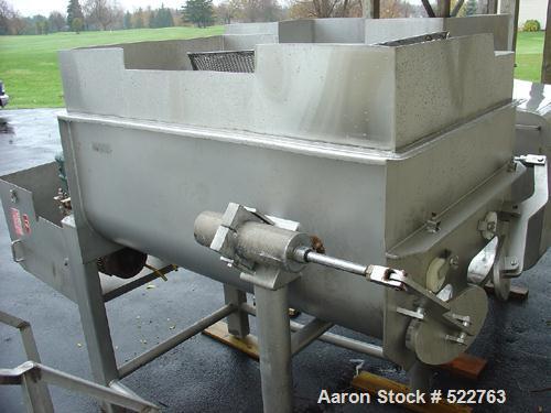 USED: Rietz twin shaft ribbon blender, model RS-18-K5405. All stainless steel construction, 1,000 pound capacity, (2) 18" diameter ribbons, single ribbons 2" wide x 7/16" thick, 36.5" wide x 5' long ...