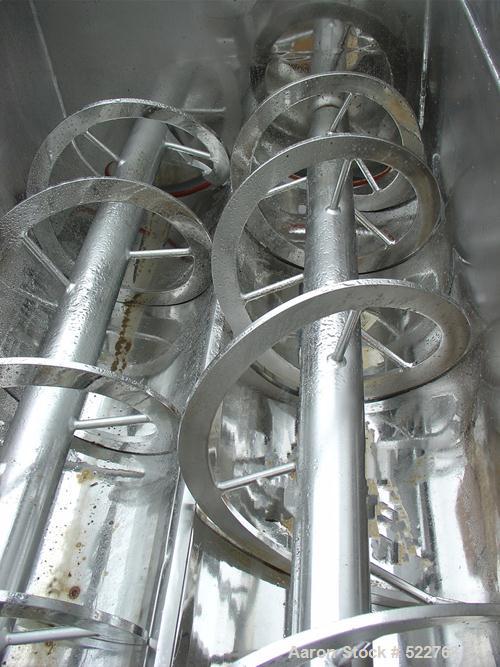 USED: Rietz twin shaft ribbon blender, model RS-18-K5405. All stainless steel construction, 1,000 pound capacity, (2) 18" diameter ribbons, single ribbons 2" wide x 7/16" thick, 36.5" wide x 5' long ...