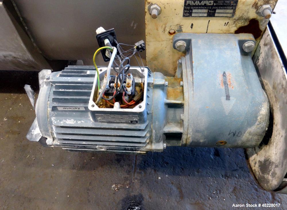 Used AMMAG Continuous Paddle Mixer, Model SCHN 350, 304 Stainless Steel. Trough approximate 187" long x 14-1/8" wide x 16" deep, with 304 stainless steel jacket. 304 stainless steel mixing blade appr...