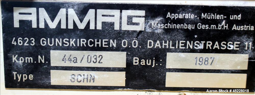 Used AMMAG Continuous Paddle Mixer, Model SCHN, 304 Stainless Steel. Trough approximate 187" long x 14-1/8" wide x 16" deep, with 304 stainless steel jacket. 304 stainless steel mixing blade approxim...