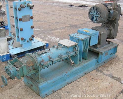 USED: Teledyne Readco 5" twin screw processor, 316 stainless steel. (2) 5" diameter x approximate 36" long shafts, clamshell design. Carbon steel jacketed chamber rated 150 psi at 300 deg F. 5" x 8" ...