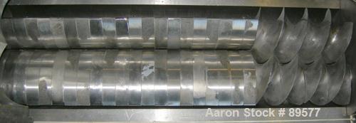 USED: Teledyne Readco 5" twin screw processor, 316 stainless steel. (2) 5" diameter x approximate 36" long shafts, clamshell design. Carbon steel jacketed chamber rated 150 psi at 300 deg F. 5" x 8" ...