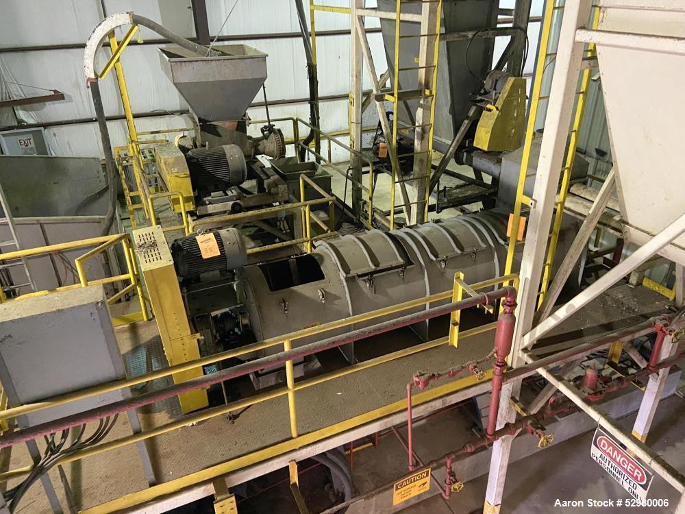 Used UAS/Wenger Paddle Horizontal shaft Pre-conditioner / Conditioning Drum, Stainless Steel. Approximately 36" diameter x 12' long. Equipped with top and bottom steam injection. Drive motor.