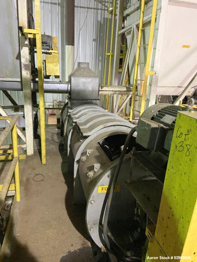 Used UAS/Wenger Paddle Horizontal shaft Pre-conditioner / Conditioning Drum, Stainless Steel. Approximately 36" diameter x 12' long. Equipped with top and bottom steam injection. Drive motor.