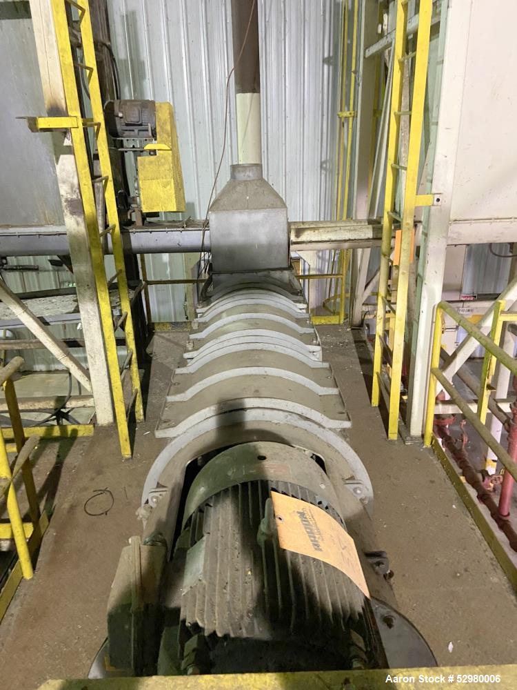 Used UAS/Wenger Paddle Horizontal shaft Pre-conditioner / Conditioning Drum, Stainless Steel. Approximately 36" diameter x 12' long. Equipped with top and bottom steam injection. Drive motor.
