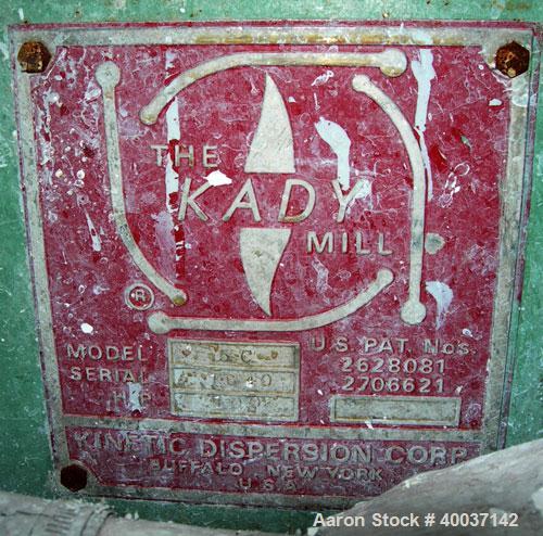 Used Used: Kady Mill, model 5C, stainless steel. Approximately 300 gallon capacity. 42" diameter x 68" deep jacketed tank. 8" diameter bottom blade, driven by a 100 hp motor. (2) side wall baffles, t...