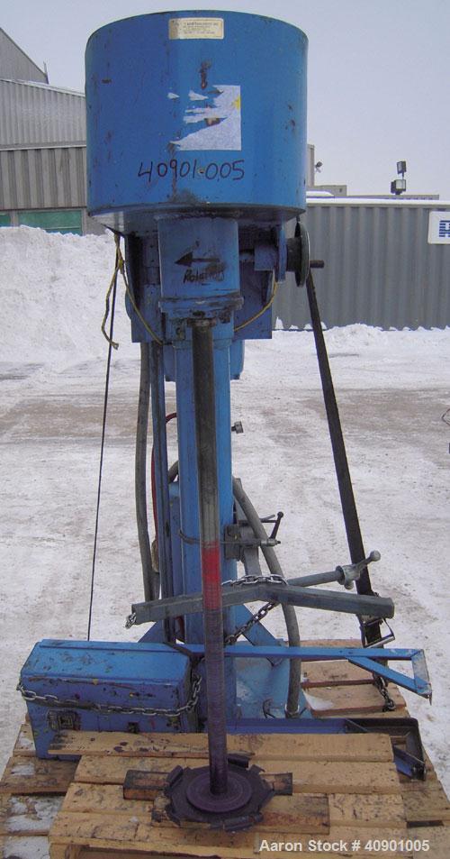 Used High Speed Disperser. (1) 1 3/4" diameter carbon steel shaft with a 10" diameter 321 stainless steel blade. Will center in an approximate 42" diameter can. Air/oil lift, tank holder. Hand operat...