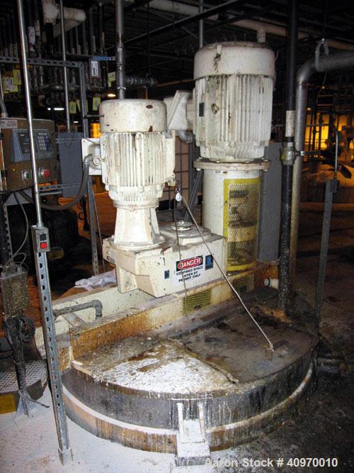Used Ross Dual Shaft Mixer including an Anchor agitator and high speed disperser mounted on a 1,000 gallon stainless steel tank.  Tank is 6' diameter x 66" straight side. Flat top with hinge cover, d...