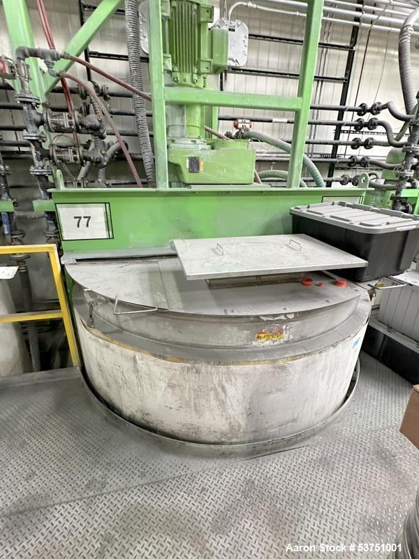 Used Shar Systems 4 Tank Batching System. (1) 1000 gallon stainless steel jacketed tank with 150 hp disperser with 22" high shear impeller; (2) 2200 stainless steel jacketed tanks with 75 hp disperse...