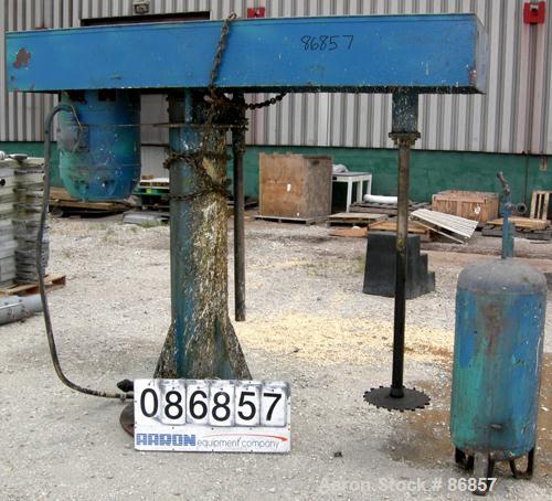 USED: Disperser, 2" diameter x 51" long 321 stainless steel shaft with 12" diameter sawtooth blade. Will center in an approximate 48" diameter can. Air/oil lift. Driven by a 20 hp, 3/60/220/440 volt,...