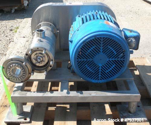 Used Admix Boston Shear Pump, Model BSM37-3-P, 316 Stainless Steel. Approximately 15 to 50 gallons per minute capacity, tip speed 115 feet per second. Approximate 4-1/4 diameter stator, 3 rotor. 2-1/...