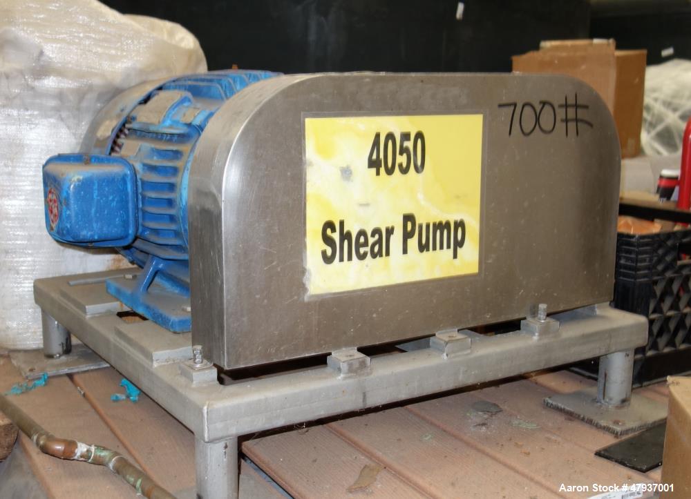 Used Admix Boston Shear Pump, Model BSM37-3-P, 316 Stainless Steel. Approximately 15 to 50 gallons per minute capacity, tip speed 115 feet per second. Approximate 4-1/4 diameter stator, 3 rotor. 2-1/...