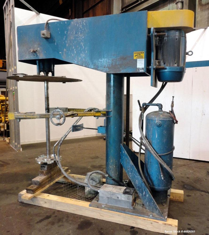 Used Bowers Disperser. 2-1/2" Diameter approximate 53" long 316 stainless steel shaft with a 304 stainless steel 18'' diameter saw tooth blade. Air/oil lift, adjustable tank holder. Driven by a 50 hp...