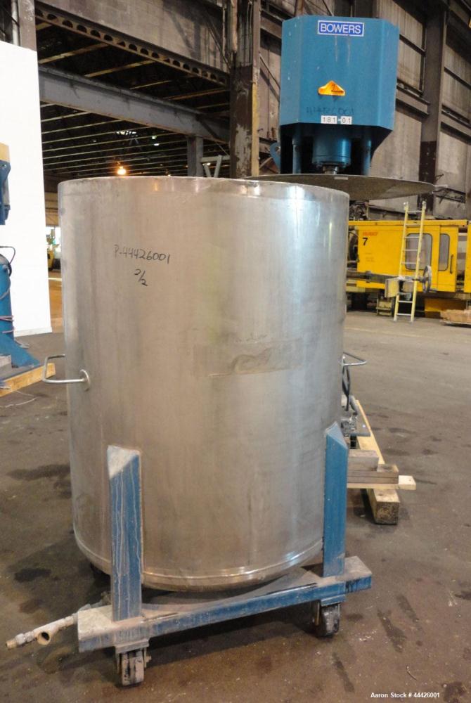 Used Bowers Disperser. 2-1/2" Diameter approximate 53" long 316 stainless steel shaft with a 304 stainless steel 18'' diameter saw tooth blade. Air/oil lift, adjustable tank holder. Driven by a 50 hp...
