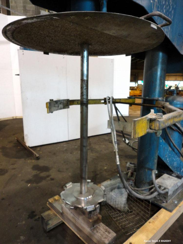 Used Bowers Disperser. 2-1/2" Diameter approximate 53" long 316 stainless steel shaft with a 304 stainless steel 18'' diameter saw tooth blade. Air/oil lift, adjustable tank holder. Driven by a 50 hp...