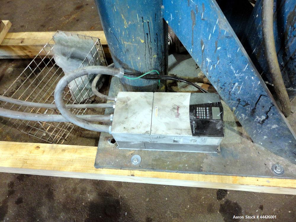 Used Bowers Disperser. 2-1/2" Diameter approximate 53" long 316 stainless steel shaft with a 304 stainless steel 18'' diameter saw tooth blade. Air/oil lift, adjustable tank holder. Driven by a 50 hp...