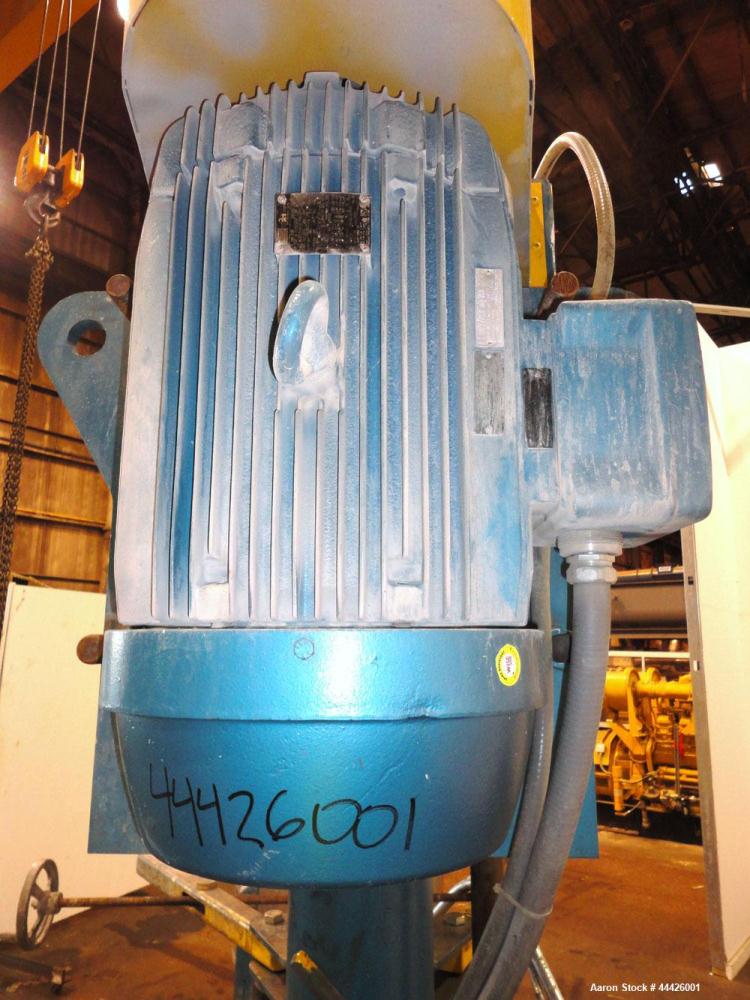 Used Bowers Disperser. 2-1/2" Diameter approximate 53" long 316 stainless steel shaft with a 304 stainless steel 18'' diameter saw tooth blade. Air/oil lift, adjustable tank holder. Driven by a 50 hp...