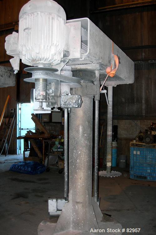 Used Cowles Dissolver, Model 1030VHVX. 3-1/2" Diameter x 66" long stainless steel shaft with 20" diameter sawtooth blade. Will center in an approximate 64" diameter can. 270 Degree swing, 1000 gallon...