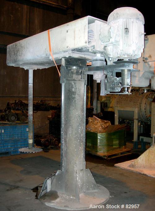 Used Cowles Dissolver, Model 1030VHVX. 3-1/2" Diameter x 66" long stainless steel shaft with 20" diameter sawtooth blade. Will center in an approximate 64" diameter can. 270 Degree swing, 1000 gallon...