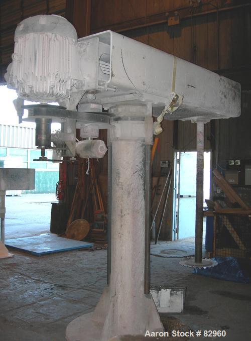 Used Cowles Dissolver, Model 1030VHVX. 3-1/2" Diameter x 66" long stainless steel shaft with 20" diameter sawtooth blade. Will center in an approximate 64" diameter can. 270 Degree swing, 1000 gallon...