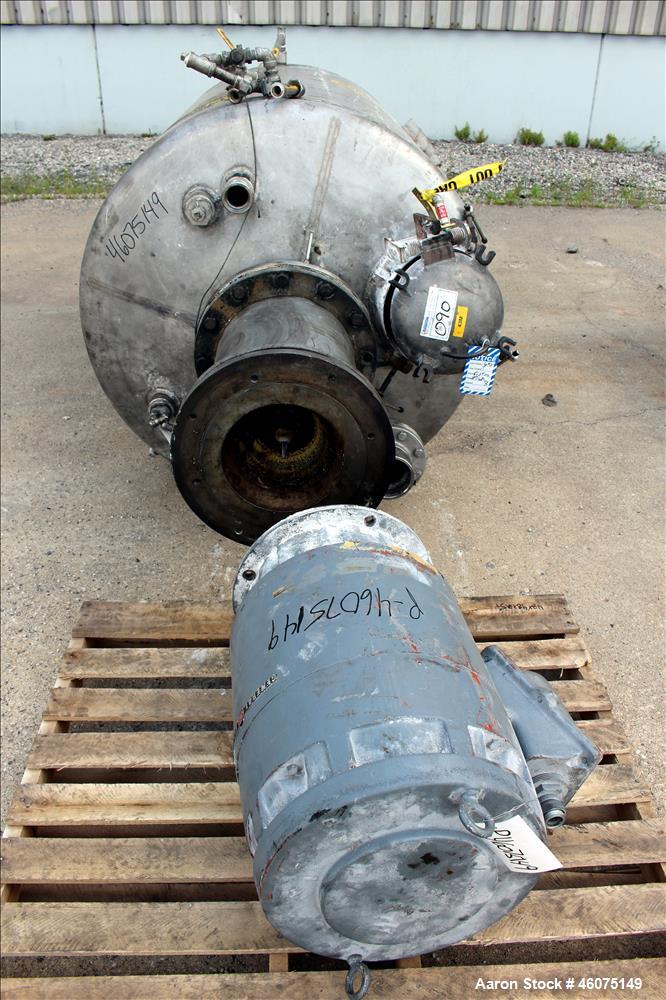 Used Cowles Tank Mounted Dissolver, Model 20 DX. Approximate 2-1/4" diameter stainless steel shaft with a 17" diameter saw tooth blade, driven by a 30hp, 3/60/230/460 volt, 1175 rpm XP motor, serial#...