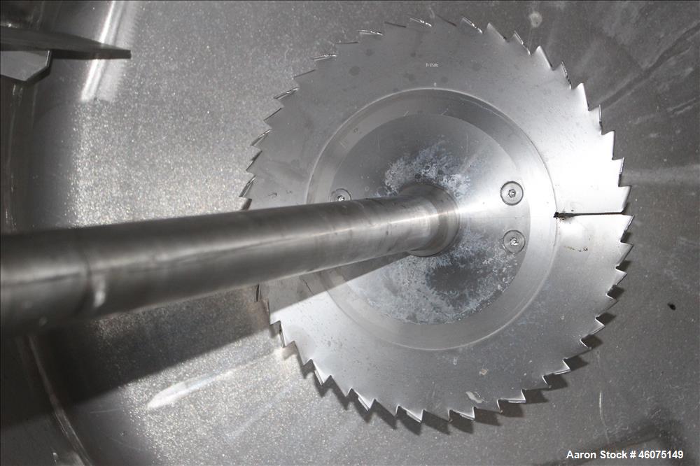 Used Cowles Tank Mounted Dissolver, Model 20 DX. Approximate 2-1/4" diameter stainless steel shaft with a 17" diameter saw tooth blade, driven by a 30hp, 3/60/230/460 volt, 1175 rpm XP motor, serial#...
