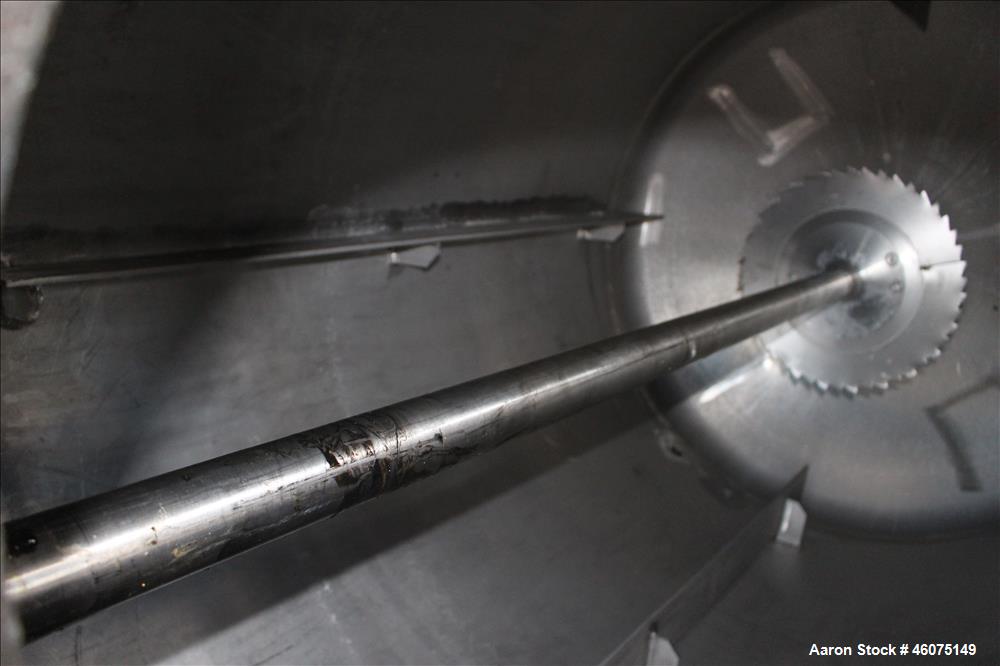 Used Cowles Tank Mounted Dissolver, Model 20 DX. Approximate 2-1/4" diameter stainless steel shaft with a 17" diameter saw tooth blade, driven by a 30hp, 3/60/230/460 volt, 1175 rpm XP motor, serial#...