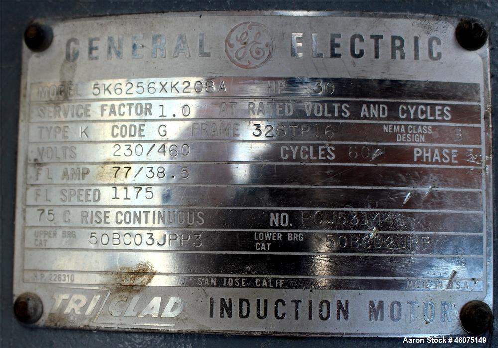 Used Cowles Tank Mounted Dissolver, Model 20 DX. Approximate 2-1/4" diameter stainless steel shaft with a 17" diameter saw tooth blade, driven by a 30hp, 3/60/230/460 volt, 1175 rpm XP motor, serial#...