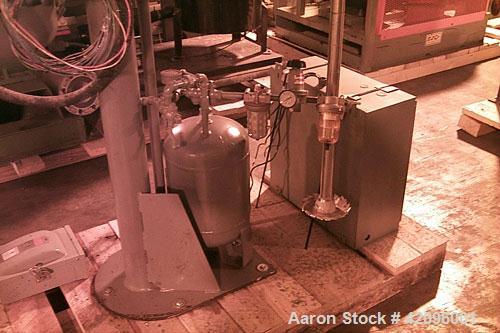 Used Cowles dissolver (mixer), model 410VHV, 10 hp, 550 volts, 60 Hz, 3 phase, 1800 rpm, 10.5 amps, 43" shaft, 7-1/2" diameter on blade, air tank, control panel.