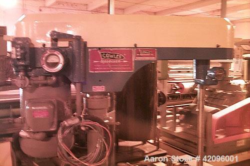 Used Cowles dissolver (mixer), model 410VHV, 10 hp, 550 volts, 60 Hz, 3 phase, 1800 rpm, 10.5 amps, 43" shaft, 7-1/2" diameter on blade, air tank, control panel.