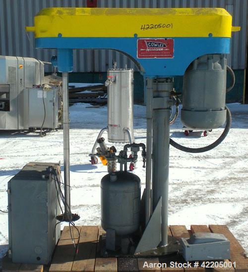 Used Cowles Disperser, Model 410VHV. 1-3/4" diameter x 43" long, 304 stainless steel shaft with a 7" diameter sawtooth blade. Will center in 42-1/2" diameter can. 50 to 150 gallon batch size, air ove...