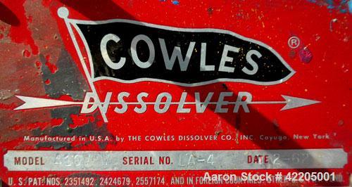 Used Cowles Disperser, Model 410VHV. 1-3/4" diameter x 43" long, 304 stainless steel shaft with a 7" diameter sawtooth blade. Will center in 42-1/2" diameter can. 50 to 150 gallon batch size, air ove...